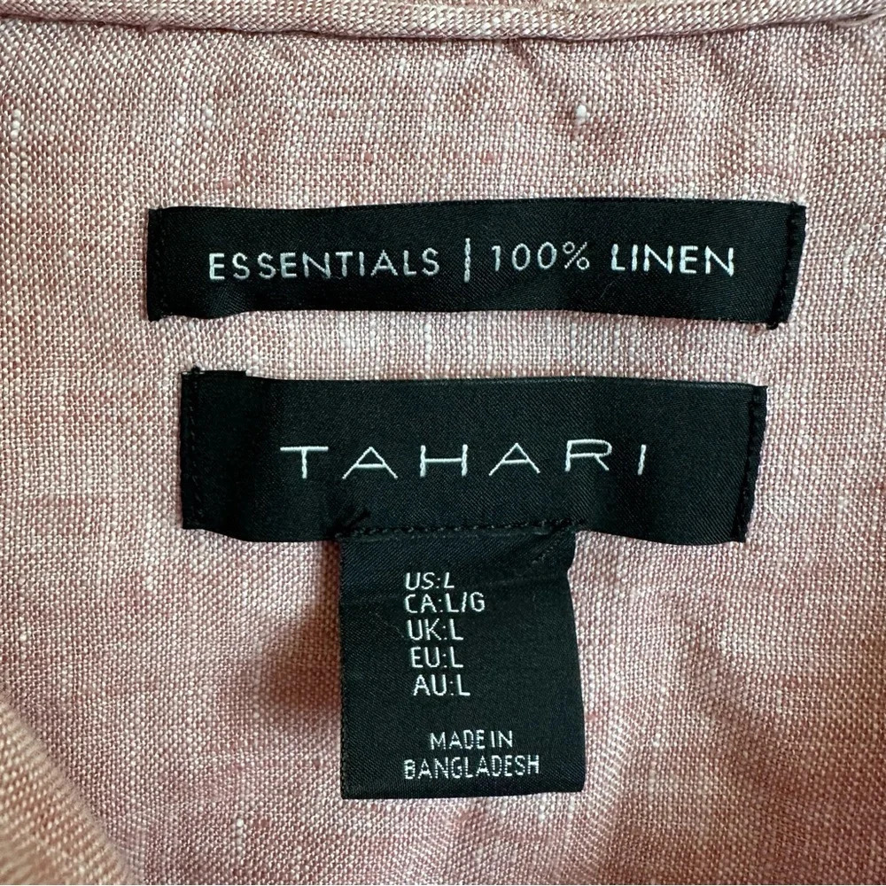 Tahari Essentials Womens Large 100% Linen Button Up Tunic Shirt Red Tab Sleeve - Picture 3 of 4